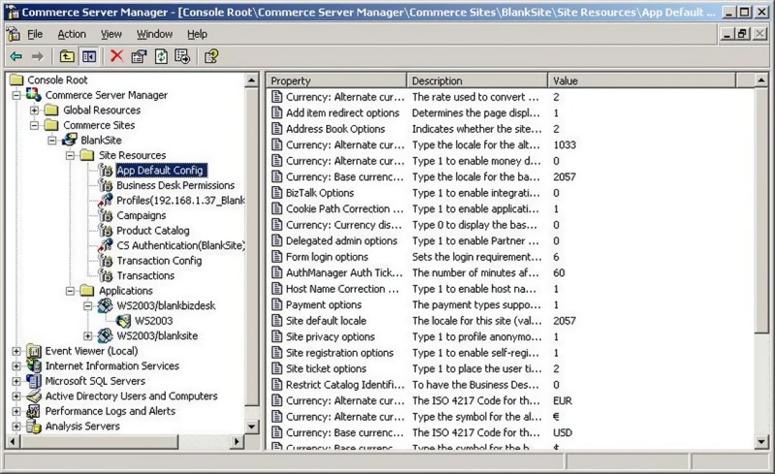 Microsoft Commerce Server Management Interface (2003)